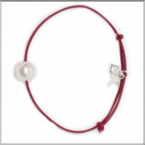 Freshwater Pearl on Red Leather Bracelet