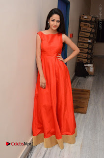 Telugu Actress Divya Nandini Stills in Orange Sleeveless Gown at Chennai Chaitrama Movie le Launch Event  0127.JPG