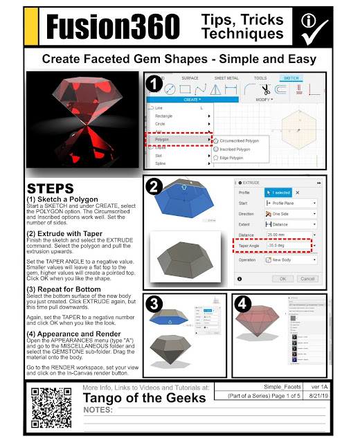 Free printable Fusion 360 tutorial on making faceted gems