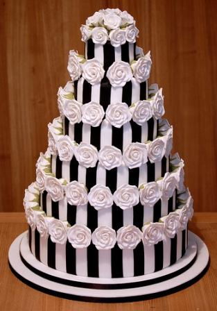 Black and White Stripes Wedding Cake