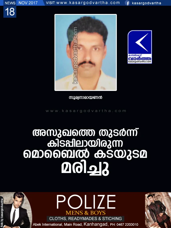 Kasaragod, Kerala, News, Death, Mulleria, Obituary, Mobile Shop owner dies after illness.