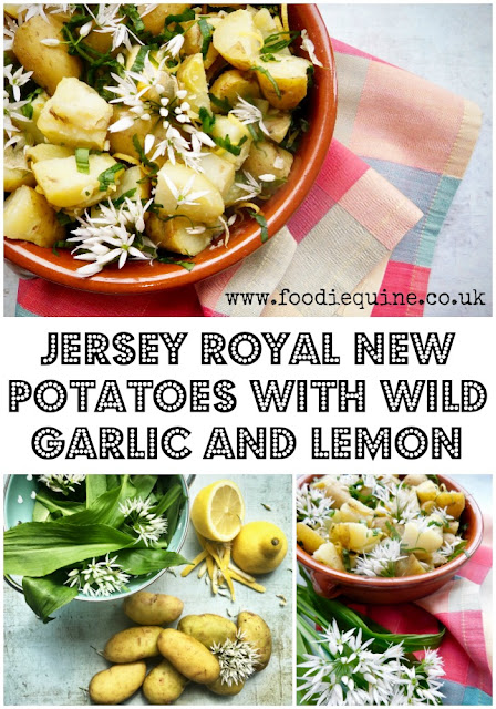 www.foodiequine.co.uk Jersey Royal new potatoes typically signify the start of Spring and are one of the most warmly anticipated seasonal produce items in the food calendar. In this recipe I've combined them with wild garlic, butter and lemon for a taste explosion of Spring flavours. Serve this vegetarian dish as a hot side or a warm salad.