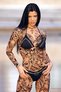 Devil art tattoo design on whole sexy girl's body