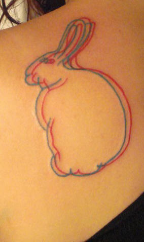 3D Rabbit Tattoo Appears 3D With 3D Glasses