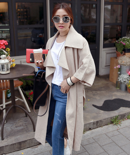 Wide Lapel Open Front Trench Coat