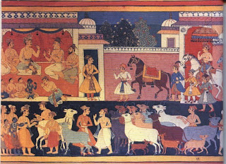 Rama as bridegroom in procession for his marriage to Sita Illustration to the Ramayana. Mewar, 1649, Prince of Wales Museum of Western India. 