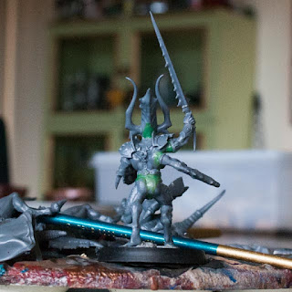 Herald of Slaanesh conversion made from hellstrider and bloodletter parts. Some Greenstuff was also used to fill in the gaps. 