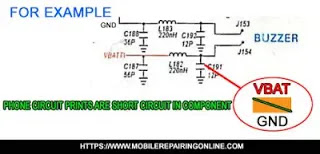 mobile phone circuit tracks are short circuit due to fallen damage