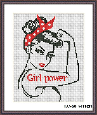 Girl power feminist cross stitch pattern