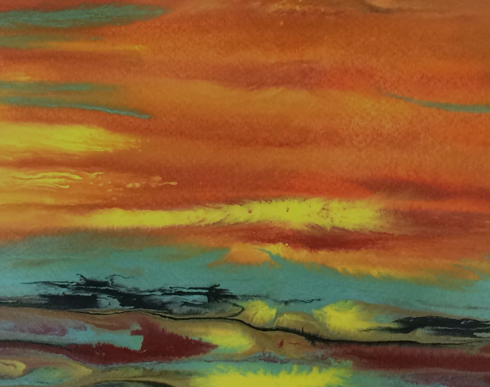 Daily Painters Abstract Gallery: Abstract Landscape,Sunset Art Painting