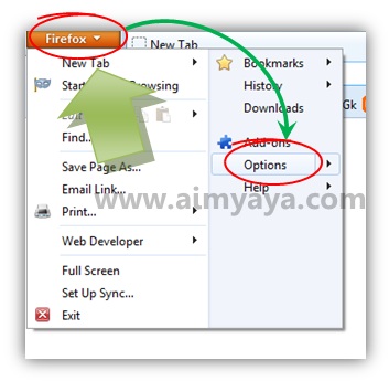  Gambar: Menampilkan dialog Options Mozilla Firefox