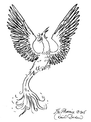 drawing of a phoenix ascending (c) 2015 by David Borden
