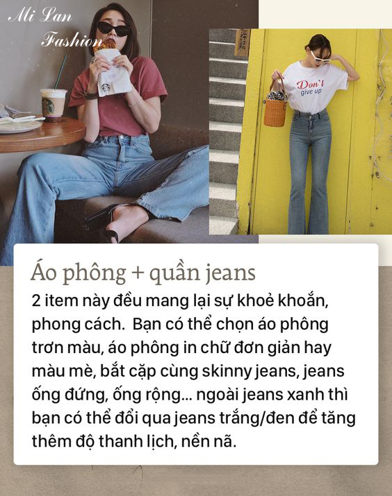 Quần jean phối áo phông năng động