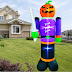 Pumpkin Ghost Hold Swords Halloween Blow Up Pumpkin with Stakes Tethers LED Lights for 2020
