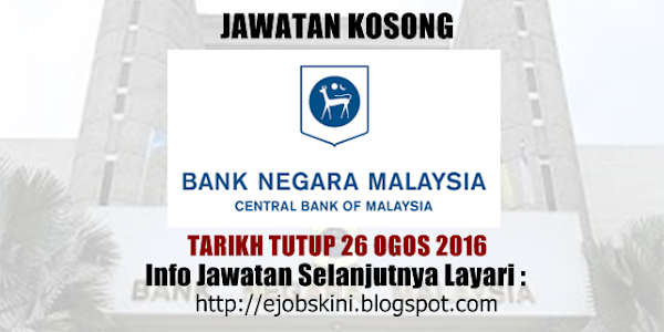 Jawatan Kosong Bank Negara Malaysia (BNM) - 26 Ogos 2016