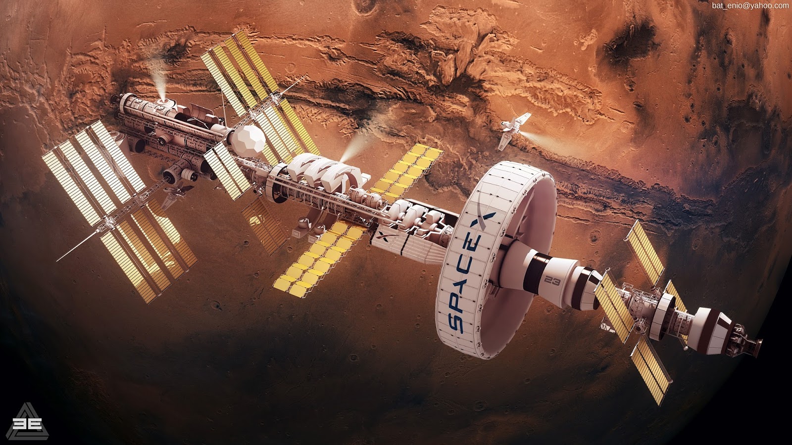 Concept art for SpaceX Mars orbital station by Encho Enchev