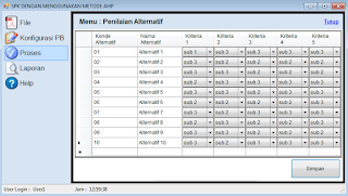 form pengisian nilai alterantif ahp