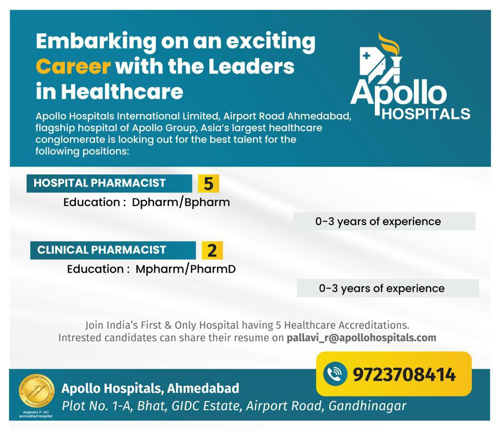 Job Available's for Apollo Hospitals International Ltd Job Vacancy for D Pharm/ B Pharm/ M Pharm