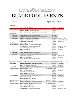 B2B Blackpool Hotelier Free Resource - Blackpool Shows and Events  April 5 to April 11 - PDF What's On Guide Listings Print-off #154 Thursday April 4