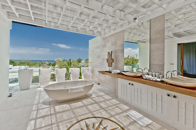 Picture of modern tropical bathroom with the ocean view