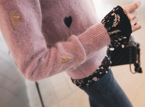 Heart-Patched Knitted Pullover