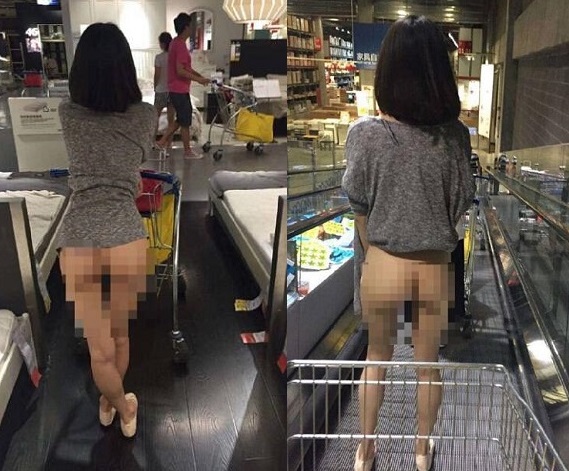 wanita tanpa celana dalam belanja