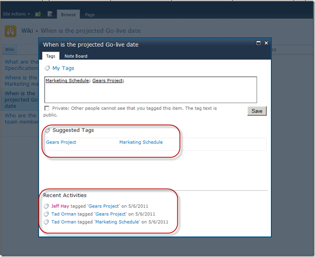 SharePoint 2010 Suggested Tags and Recent Activities