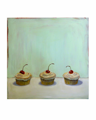 cupcake painting, junk food art, cherry cup cake still life