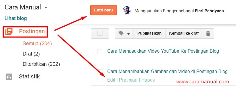 Membuat entri baru di blog