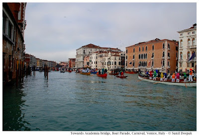 Boats going towards Academia bridge, Grand Canal, Boat Parade, Carnival, Venice, Italy - © Sunil Deepak