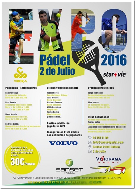 ExpoPádel en Sanset Pádel Club el 2 de julio 2016: actividades con mucho pádel para todos.