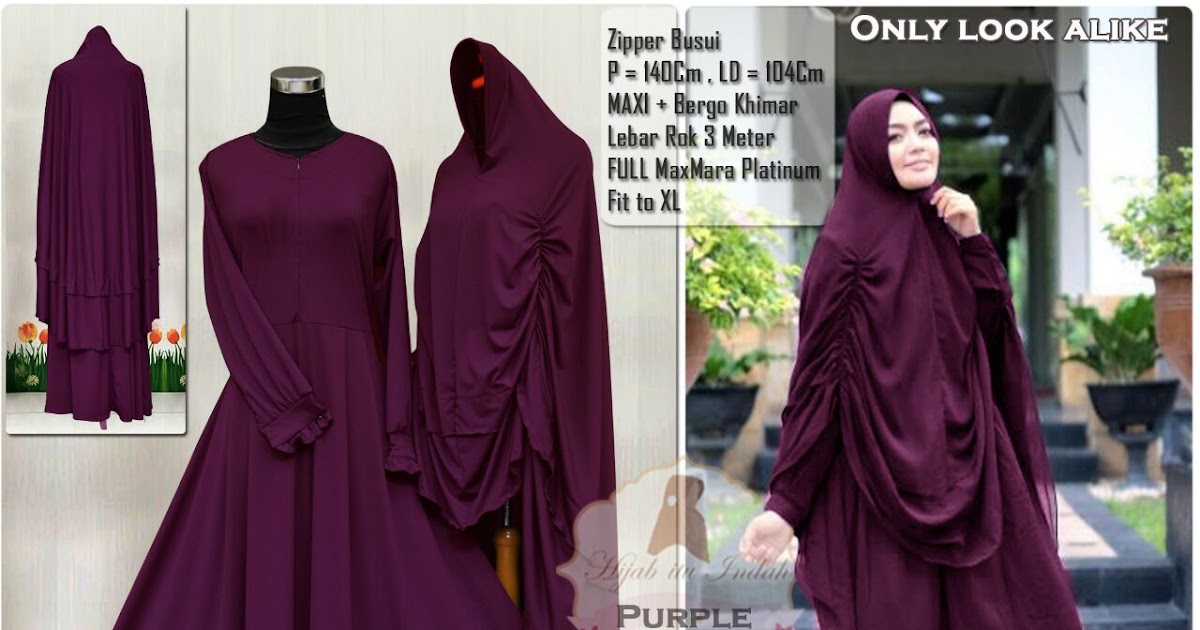  PURPLE GAMIS SYARI POLOS NEW BAJU MUSLIM BUSUI KHIMAR PAD ANTEM