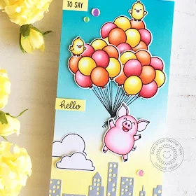 Sunny Studio Stamps: Floating By Hogs & Kisses Cityscape Border Dies Hello Card by Candice Fisher