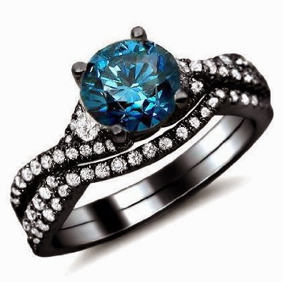 54ct Blue Round Diamond Engagement Ring Bridal Set 18k Black Gold ...