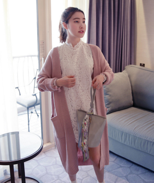 Long V-Neck Knit Cardigan