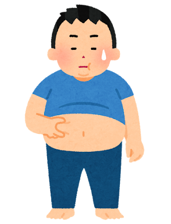 お腹の肉をつまむ太った男性のイラスト（ダイエット前）