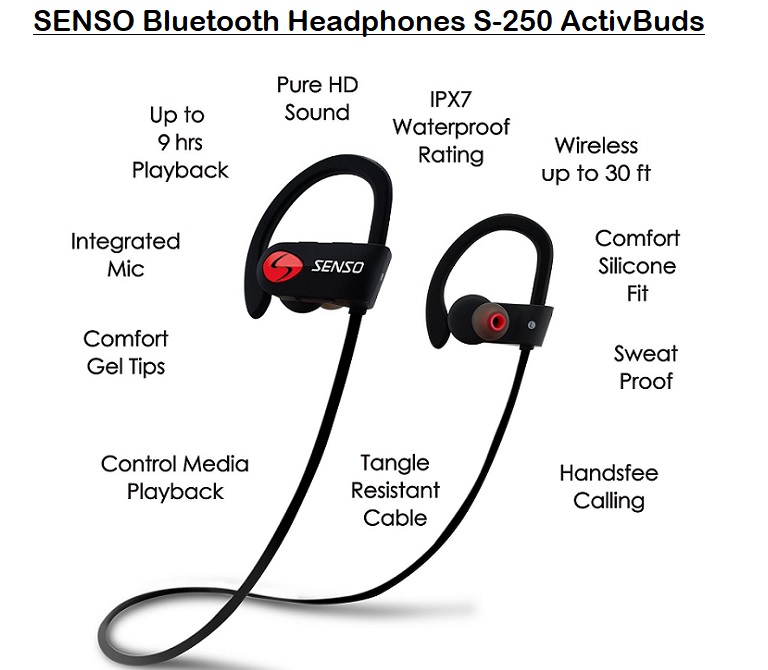 Reasons to Buy SENSO Bluetooth Headphones S-250 ActivBuds ...