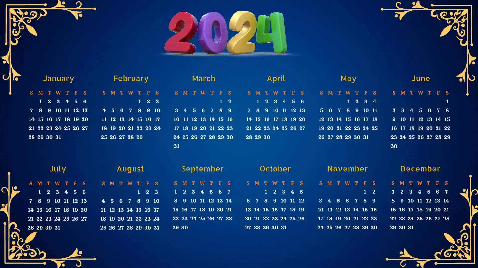 2024 year calendar wallpaper