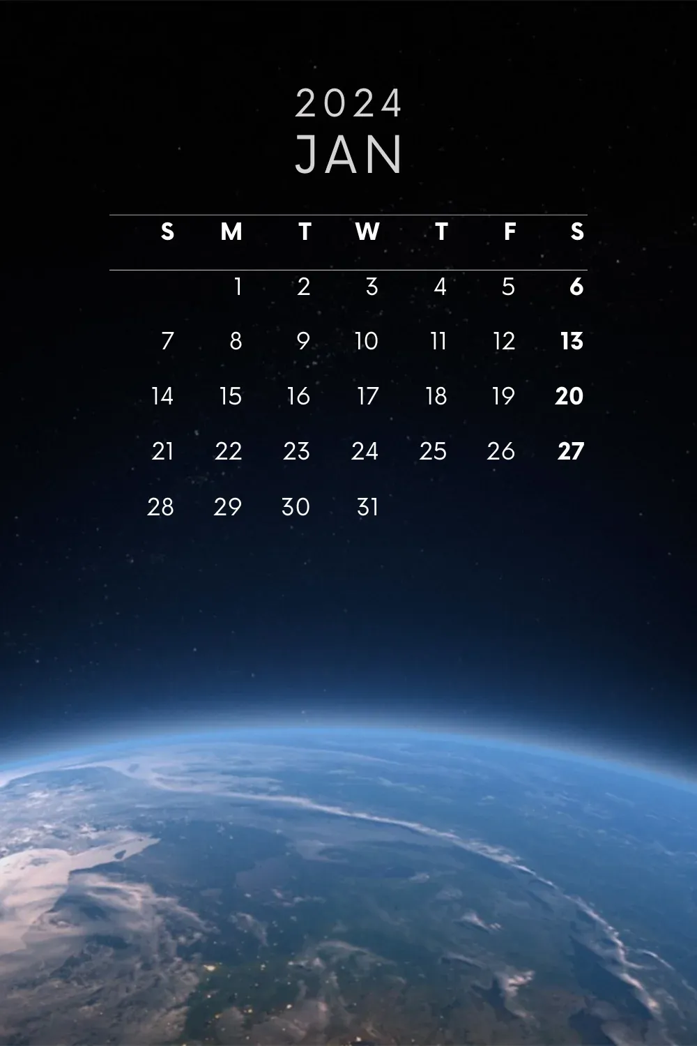 January 2024 Space Theme Wallpaper