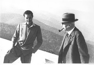 A rare picture of a young Gianni Agnelli (left) in conversation with his grandfather, Giovanni