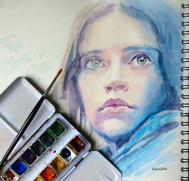 Star Wars. Jyn. Retrato a la acuarela. Clases de pintura y dibujo en Las Palmas.