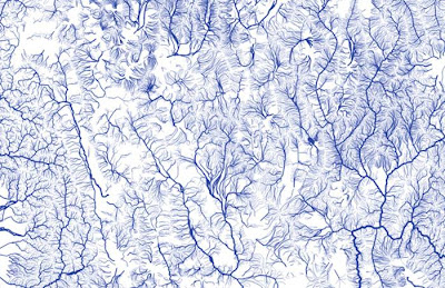 Map Represents Waterways Across America Beginning as an exercise in using open source information rather than to be a piece of art, Nelson Minar's All Rivers map is a detailed representation of every waterway in the bordering 48 United States. By using the National Hydrography Dataset, Minar outlined each river, stream, and creek he could find and related their Strahler number, which is a measure of their significance, onto the vector map he created. This interactive chart allows users to explore the different regions and examine the variety and types of waterways found in the area.