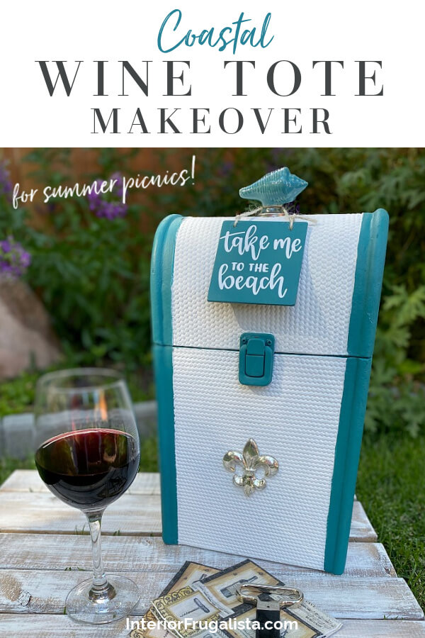 A thrift store Vintage Wood Rattan and a Metal Wine Bottle Carrier get one-of-a-kind makeovers for summer for two budget-friendly hostess gift ideas. #winecarrier #picnicwinetote