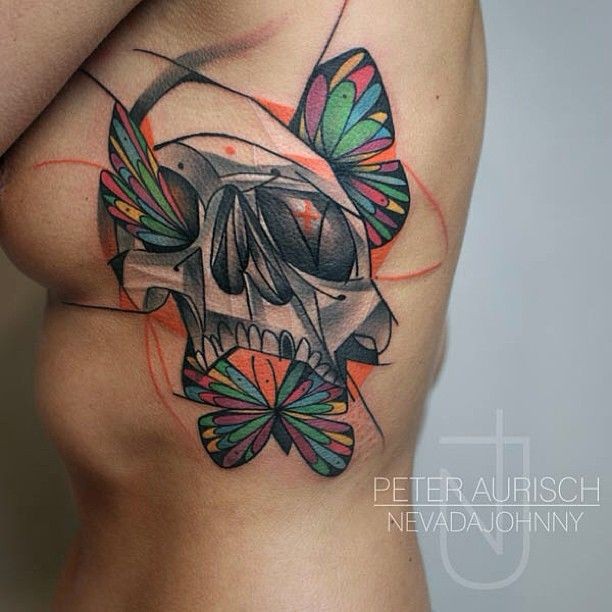 Srull and butterfly tattoo1