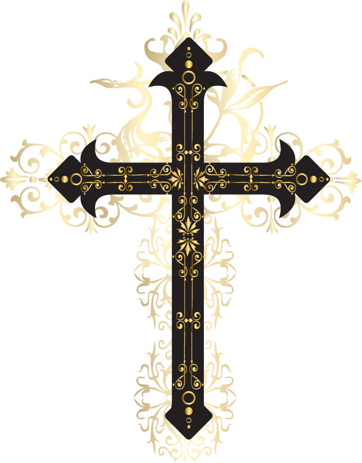 Free Vector がらくた素材庫 ゴシック様式の華やかなキリスト教の十字架 Gothic Style Ornate Christianity Crucifix イラスト素材