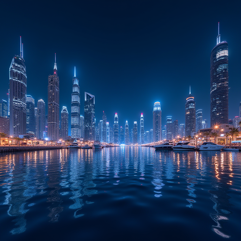 A local Flux.1[dev] illustration of a city nightscape along a river, with detailed building lights and river reflections.