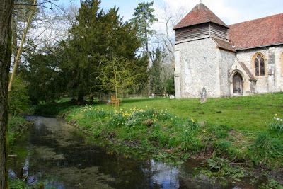 side of church and stream