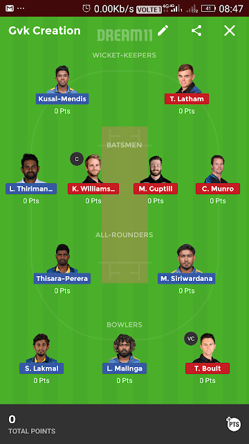 Newzealand vs Srilanka Dream11 Team 