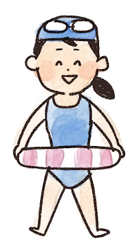 水泳のイラスト「浮き輪を持った女の子」