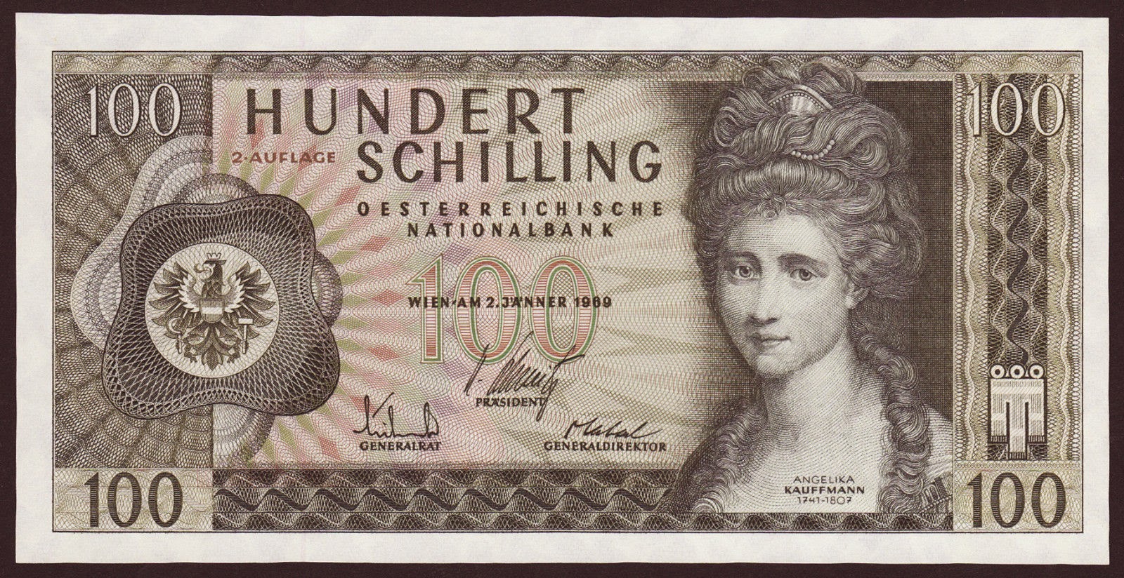 Austria 100 Schilling banknote 1969 Angelica Kauffmann|World Banknotes & Coins Pictures | Old ...